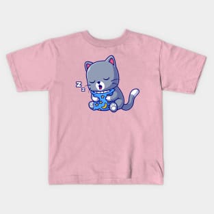 Cute Cat Sleeping With Pillow Cartoon Kids T-Shirt